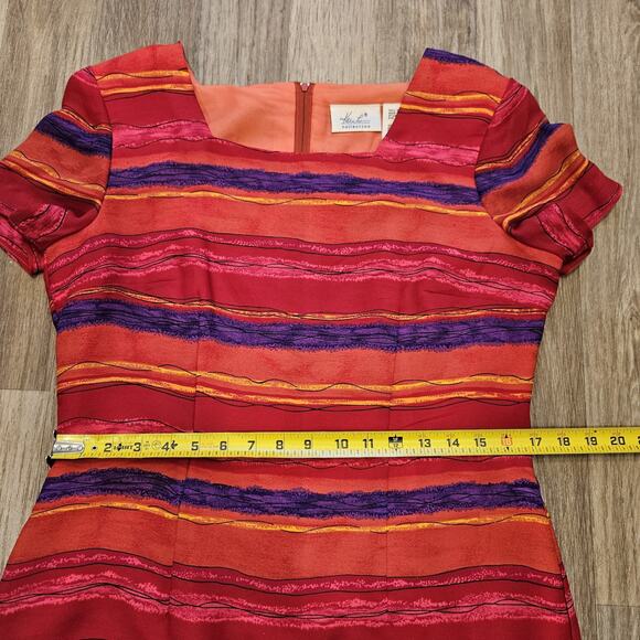 Vtg Kathie Lee Multicolor Stripe Dress Women 10 Red Purple 90s Retro Art Teacher - Picture 8 of 9